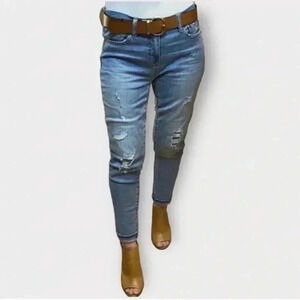 GAP Best Girlfriend Jeans Distressed Ankle Crop Boho Light Wash Blue Denim 25